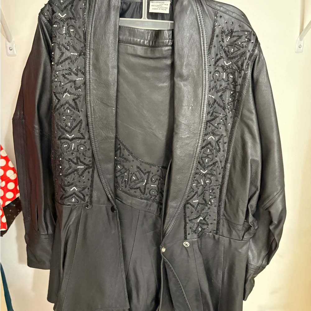 Black Leather Skirt Set with Elegant Design